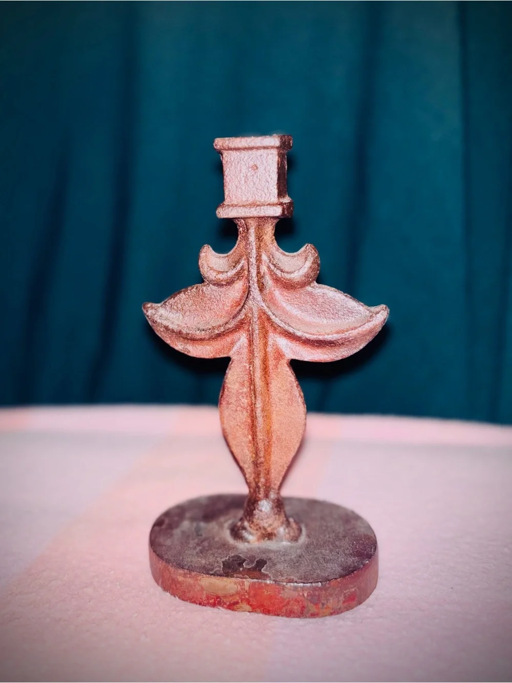 Vtg 1920s Set of (2) Gothic Cast Iron Fleur De Lis Candlestick Holders